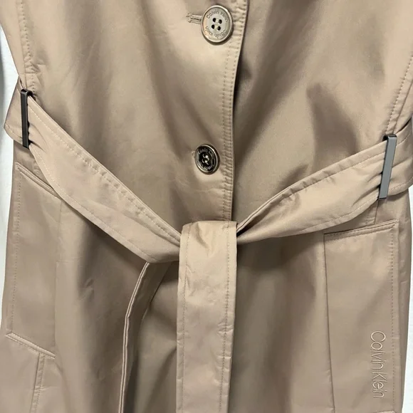 Calvin Klien Tan Khaki Taupe Belted Knee Length Trench Coat - Like New - Large - Picture 6 of 10